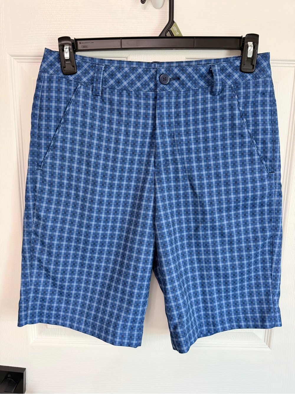 New Puma Golf Shorts Mens Size 30 Blue Plaid Tech Bermudas Sport 100% Cotton